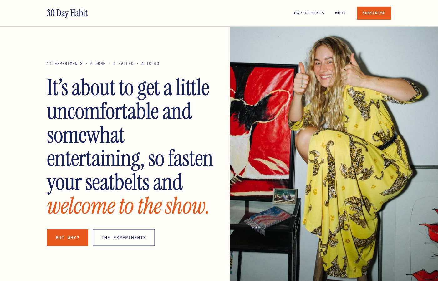 Eerste versie van de nieuwe site, met een groot citaat over de foto