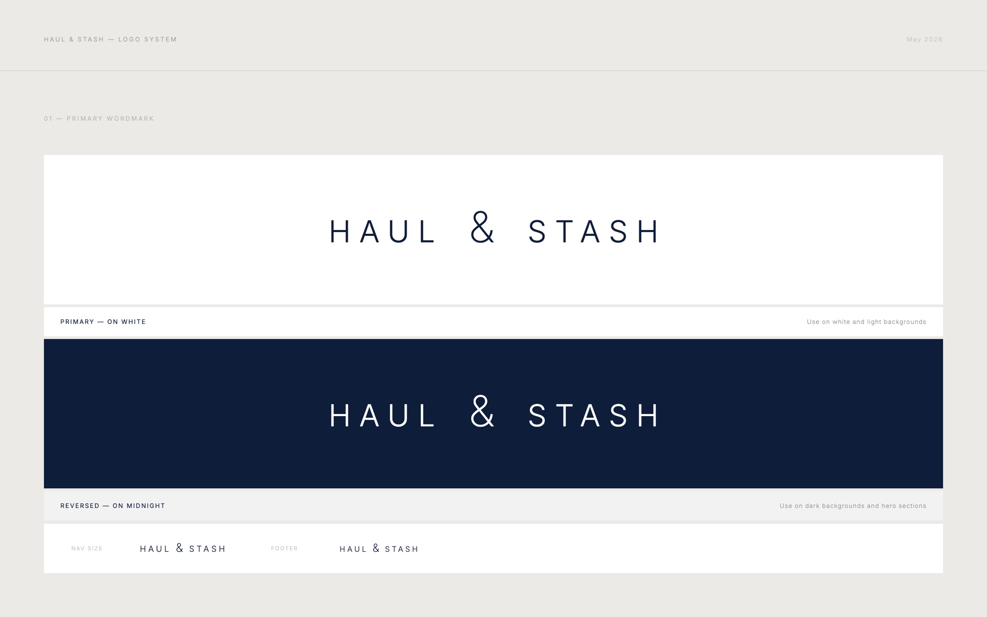 Woordmerk HAUL & STASH op wit en op donkerblauw